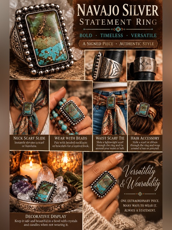 Navajo Jewelry - Tony Garcia Navajo Sterling Silver Turquoise Cigar Band Ring